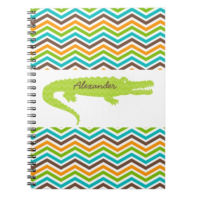 Green Gator on Chevron Personalised Notebook (Front)