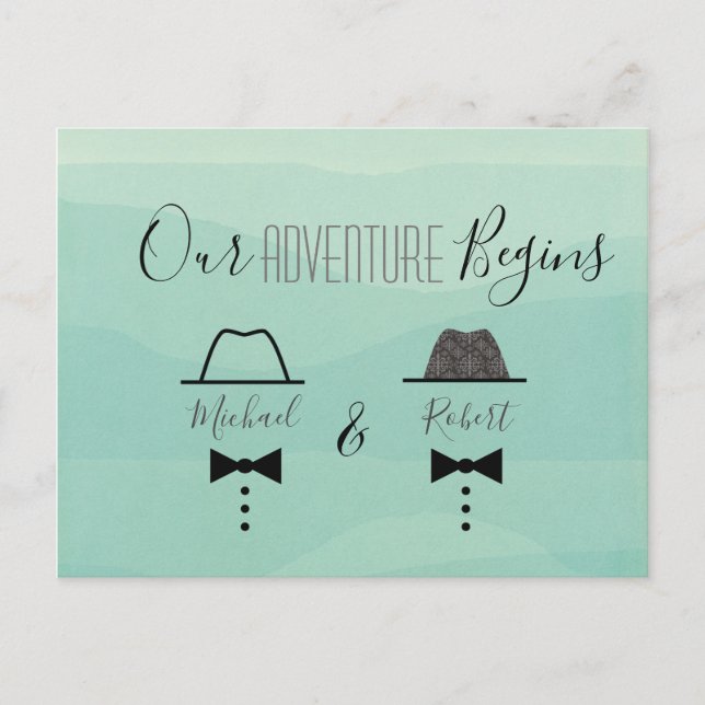 Green Gay Wedding Save The Date Announcement Postcard (Front)