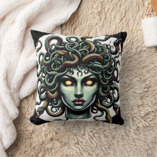 Green Gazing Medusa Head full of Snakes Cushion