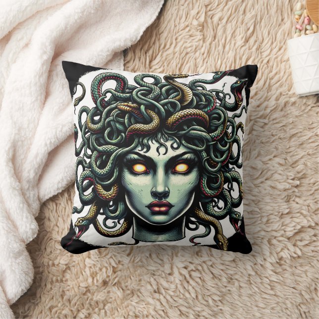 Green Gazing Medusa Head full of Snakes Cushion (Blanket)