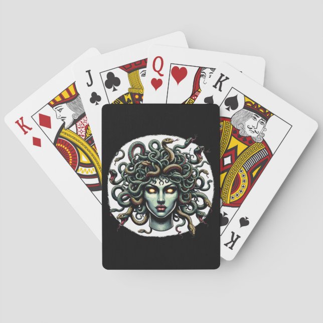 Green Gazing Medusa Head full of Snakes Playing Cards (Back)
