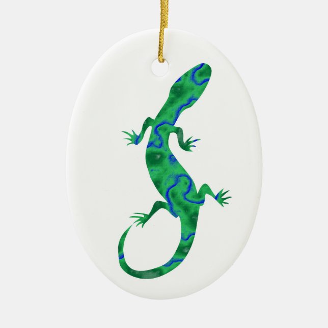 Green Gecko Ceramic Ornament (Front)