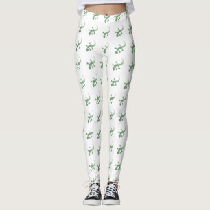 Green Gecko Lizards on White Leggings