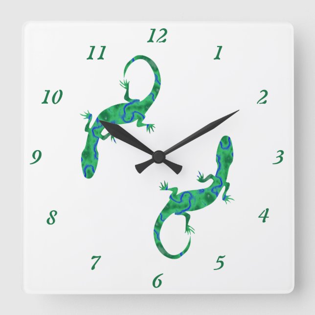 Green Gecko Square Wall Clock (Front)