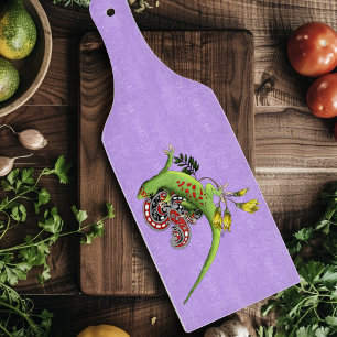 Green Gecko Tribal Lavender Red Cutting Board