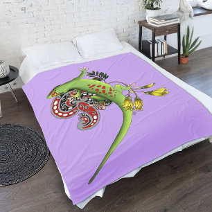 Green Gecko Tribal Lavender Red Fleece Blanket