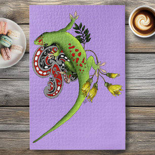 Green Gecko Tribal Lavender Red  Jigsaw Puzzle