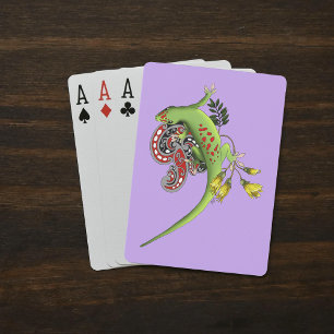 Green Gecko Tribal Lavender Red Playing Cards