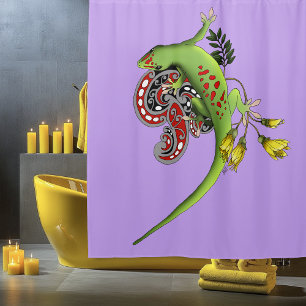 Green Gecko Tribal Lavender Red Shower Curtain