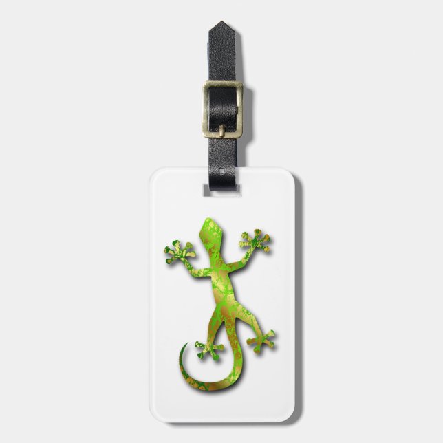 Green Gecko with Gold Pattern Luggage Tag (Front Vertical)