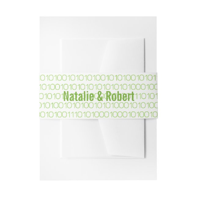 Green Geek Chic Binary Code Belly Bands Invitation Belly Band (Front Example)