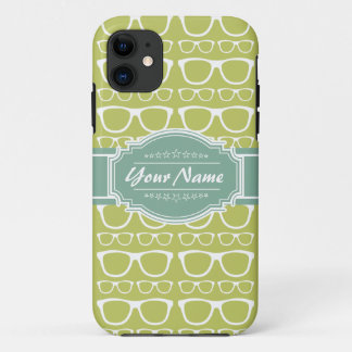Green Geek Glasses Personalised iPhone 11 Case
