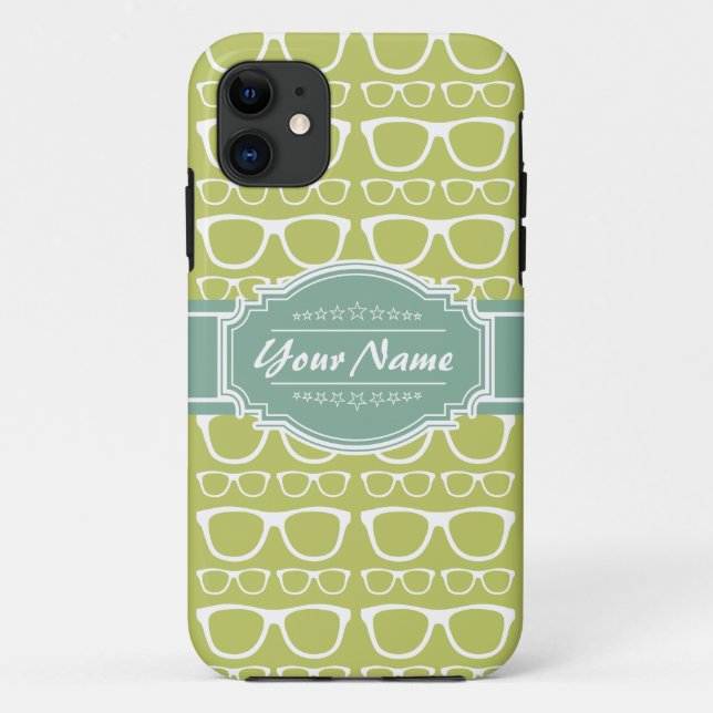 Green Geek Glasses Personalised Case-Mate iPhone Case (Back)