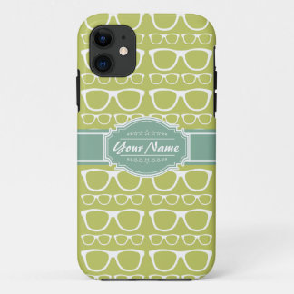 Green Geek Glasses Personalised iPhone 11 Case