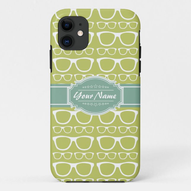 Green Geek Glasses Personalised Case-Mate iPhone Case (Back)