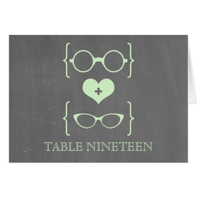 Green Geeky Glasses Chalkboard Table Number Card (Front Horizontal)