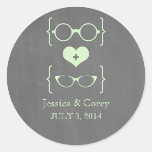 Green Geeky Glasses Chalkboard Wedding Stickers