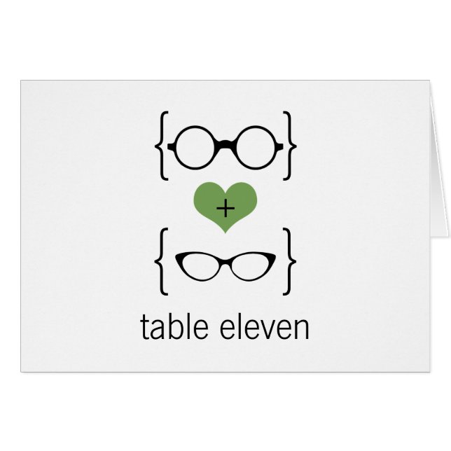Green Geeky Glasses Table Number Card (Front Horizontal)