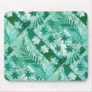 Green gel plate print flowers leaves mouse pad
