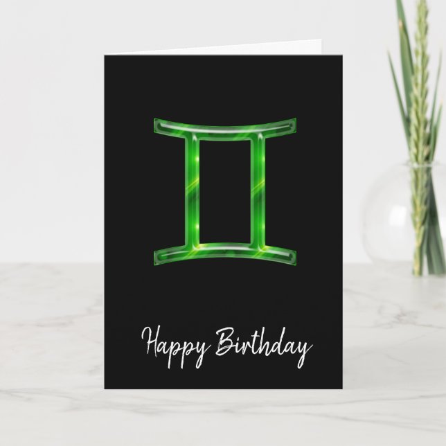 Green Gemini Sign Birthday Card (Front)