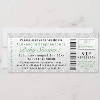 Green Gender Neutral Baby Shower Ticket Invitation