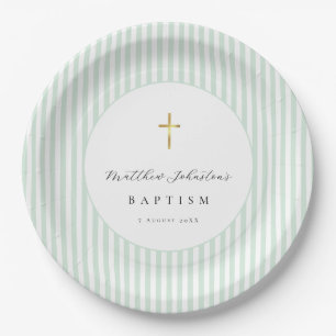 Green Gender Neutral Baptism Paper Plate