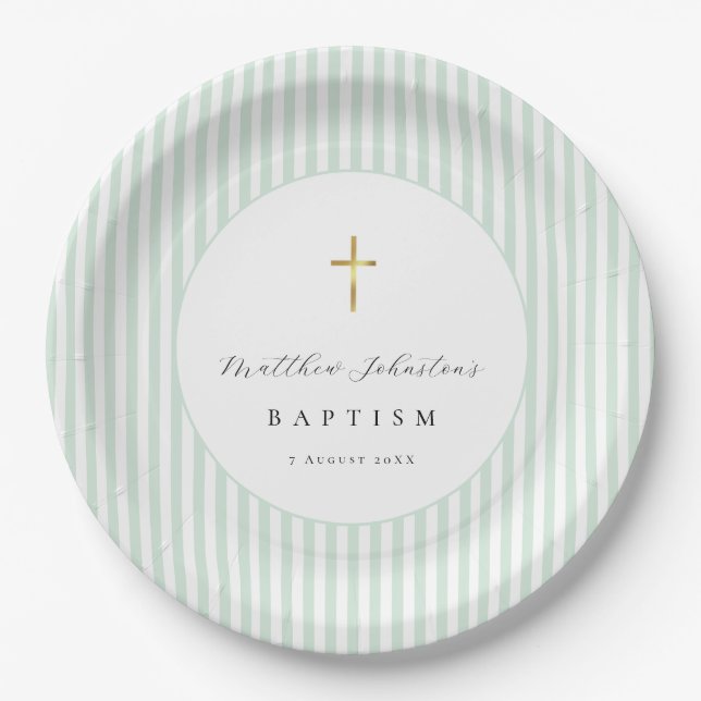 Green  Gender Neutral Baptism Paper  Plate (Front)
