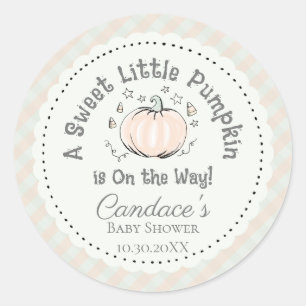 Green Gender Neutral Little Pumpkin Baby Shower Classic Round Sticker