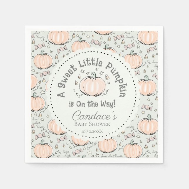 Green Gender Neutral Little Pumpkin Baby Shower Napkin (Front)