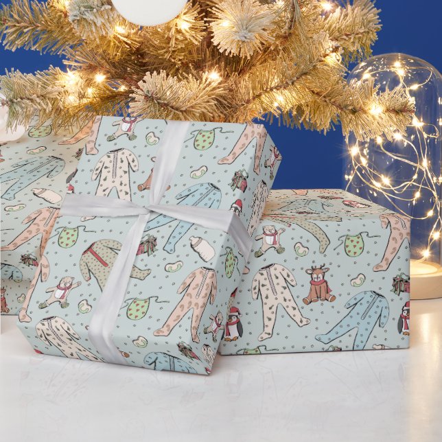 Green Gender Neutral Winter Christmas Wrapping Paper (Holidays)