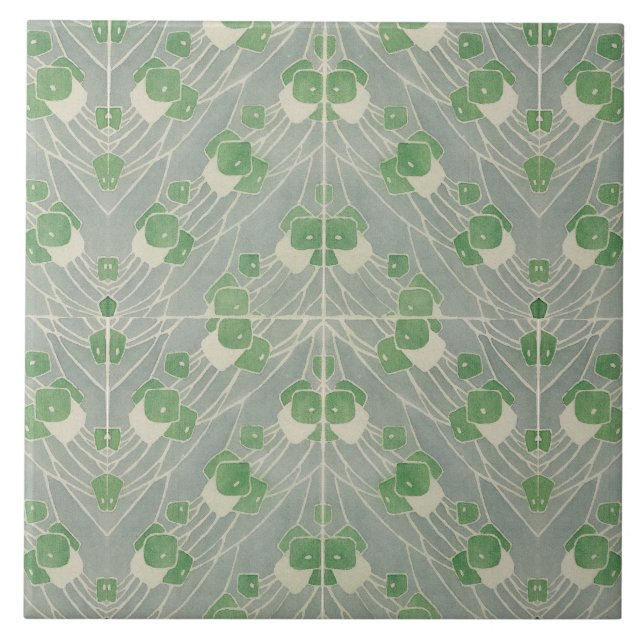 Green Geometric 1915 Hannah Borger Overbeck Ceramic Tile (Front)