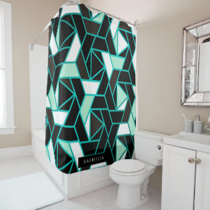 Green Geometric Abstract Pattern Shower Curtain