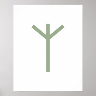 Green Geometric Algiz (Protection) Viking Rune Poster