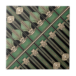 Green Geometric Art Deco Art Nouveau Ceramic Tile