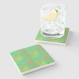 Green Geometric Art Triangle Pattern Stone Coaster