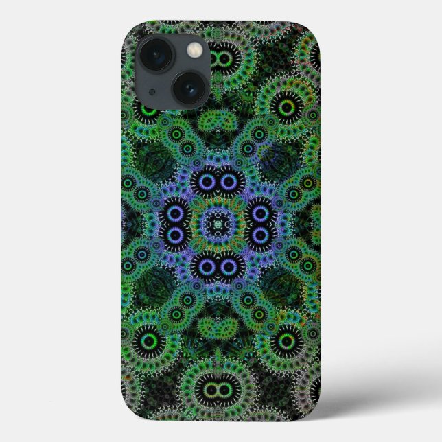 Green Geometric Cogs Pattern CaseMate iPad Case (Back)