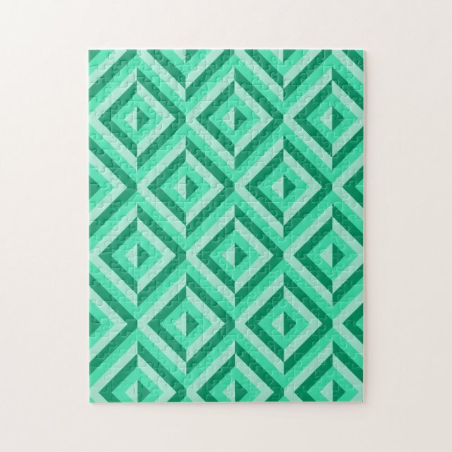 Green Geometric Diamond Pattern Frustrating Jigsaw Puzzle (Vertical)