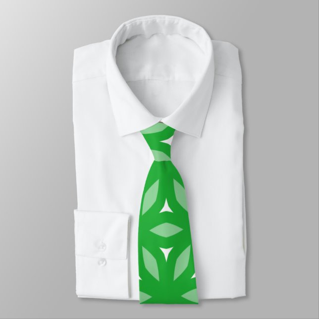 Green Geometric Floral Abstract Tie (Tied)