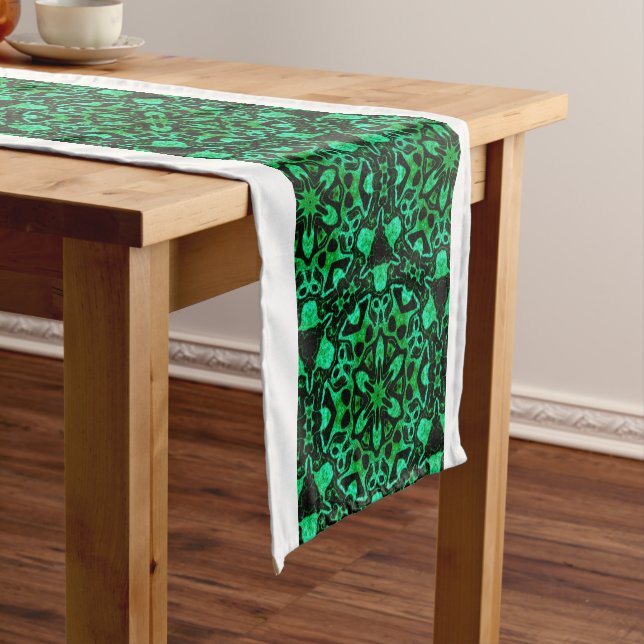 Green geometric glitter pattern short table runner (In Situ)
