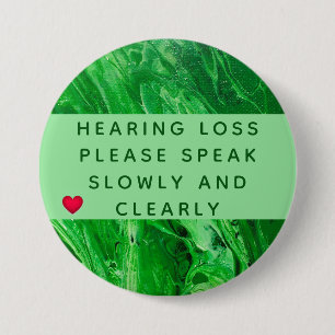 Green Geometric Heart Hearing Loss 3 Inch 7.5 Cm Round Badge