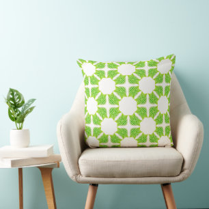 Green Geometric Leaf/Floral Pattern Throw Pillows