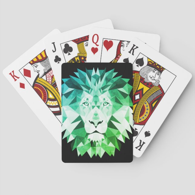 Green Geometric Lion Playing Cards (Back)