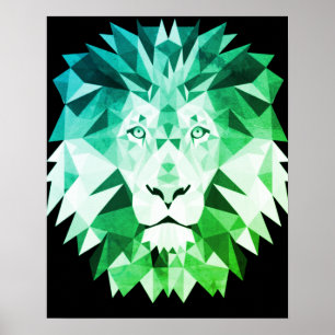 Green Geometric Lion Poster