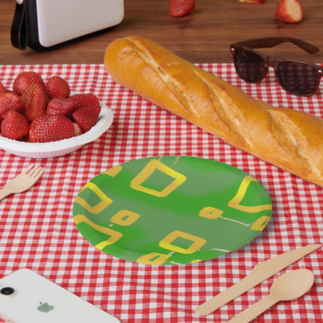 Green Geometric Paper Plate (Picnic)