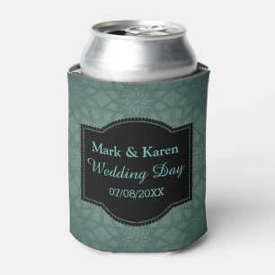 Green Geometric Pattern Custom Text Elegant Can Cooler