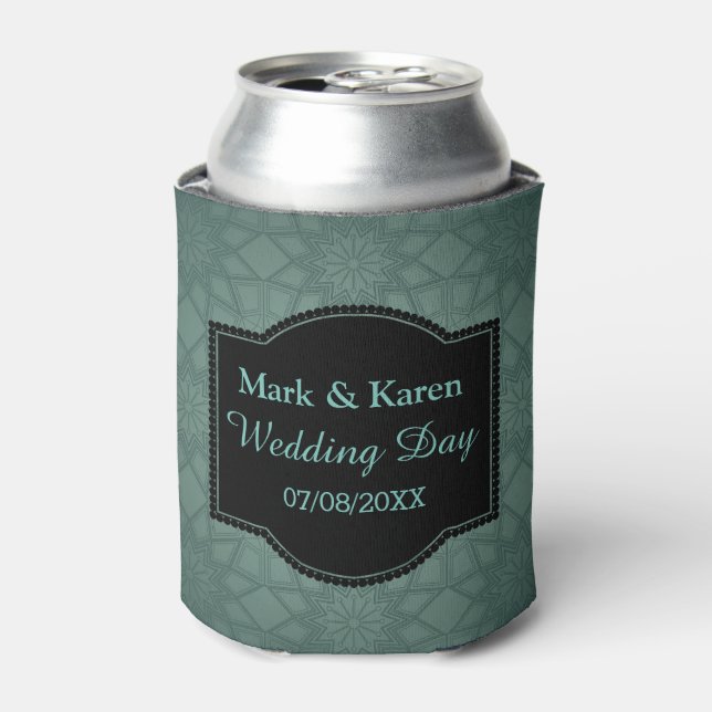 Green Geometric Pattern Custom Text Elegant Can Cooler (Can Front)