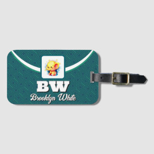 Green Geometric Pattern Customisable Photo Text Luggage Tag