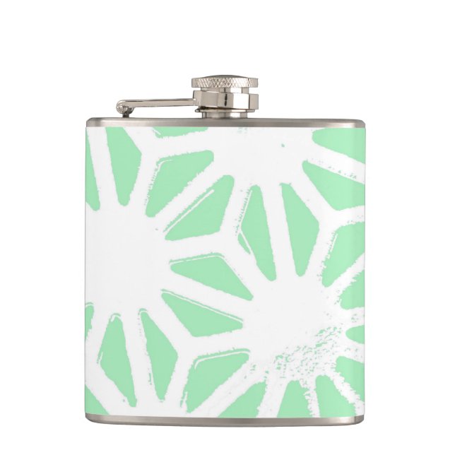 Green geometric pattern hip flask (Front)