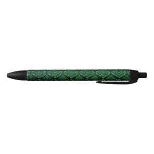 Green Geometric Pattern / Indian Print Black Ink Pen