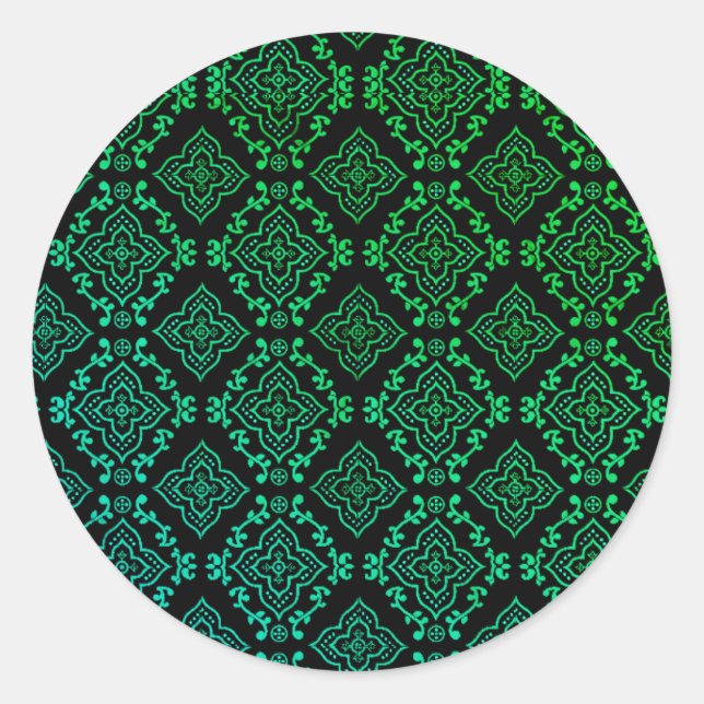 Green Geometric Pattern / Indian Print  Classic Round Sticker (Front)